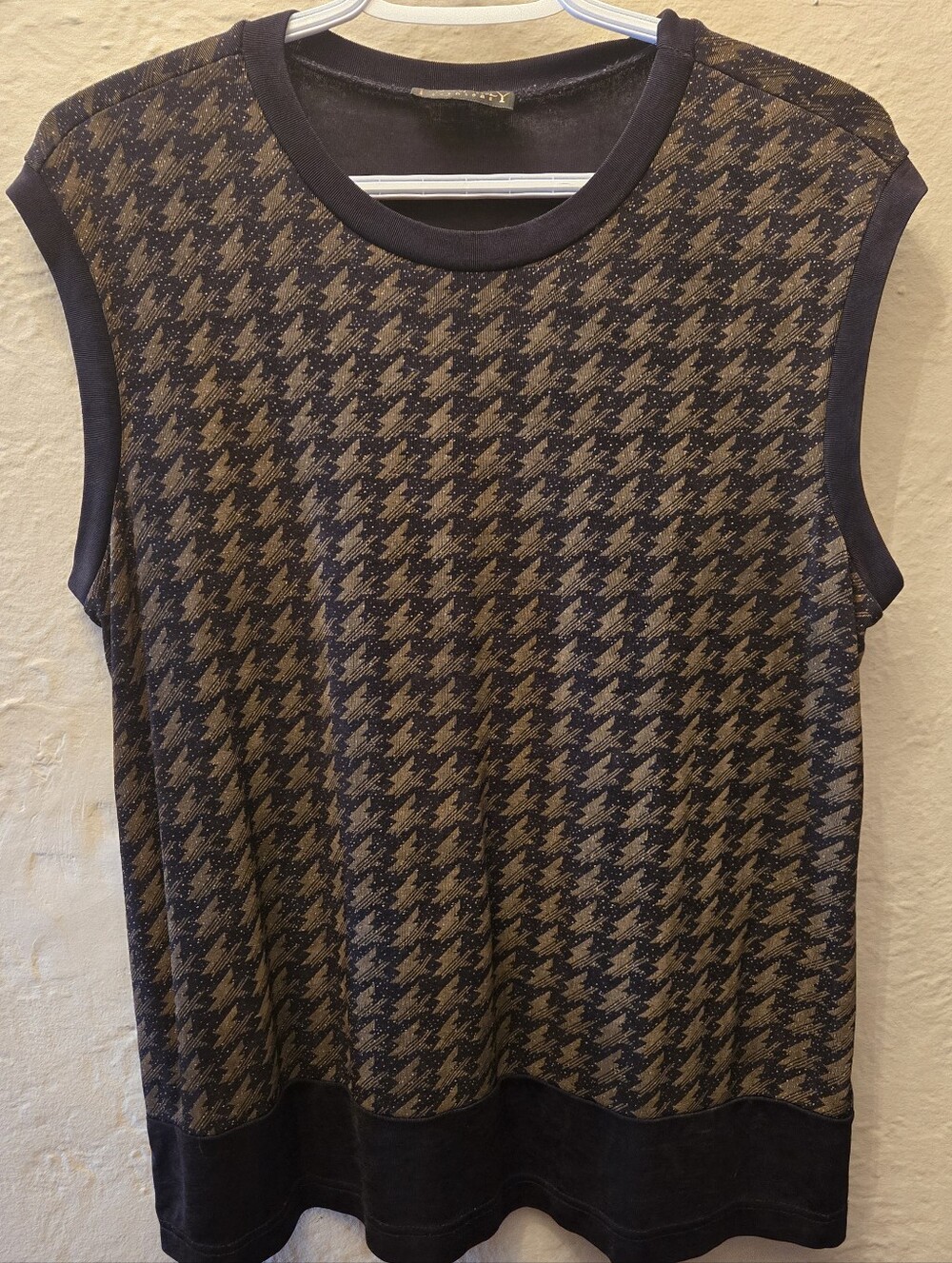 Picadilly Fashions Houndstooth Sleeveless Tunic Top Black Gold Metallic